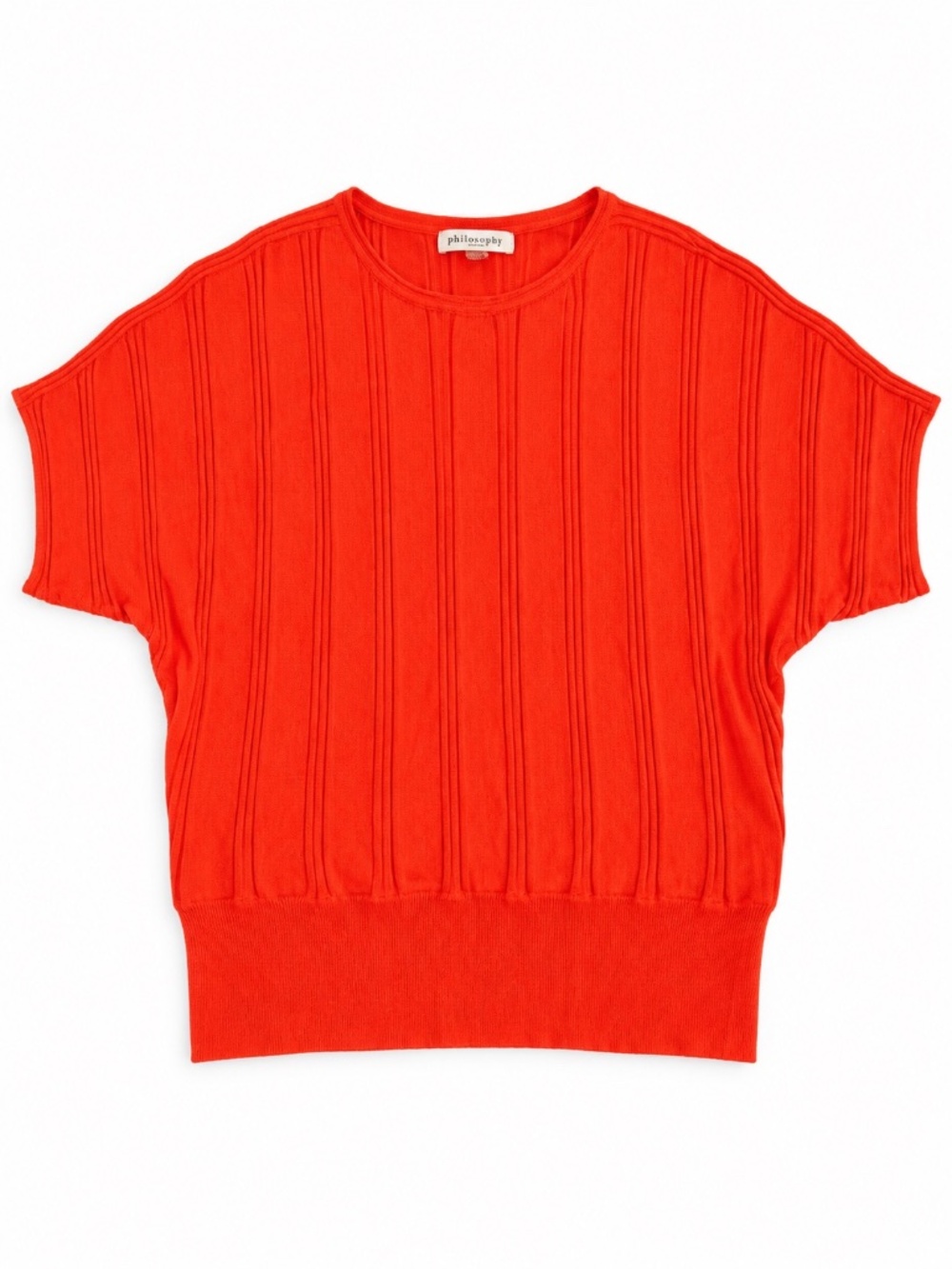 Philosophy Women’s XL Red Orange Ribbed Dolman Short Sleeve Sweater Top